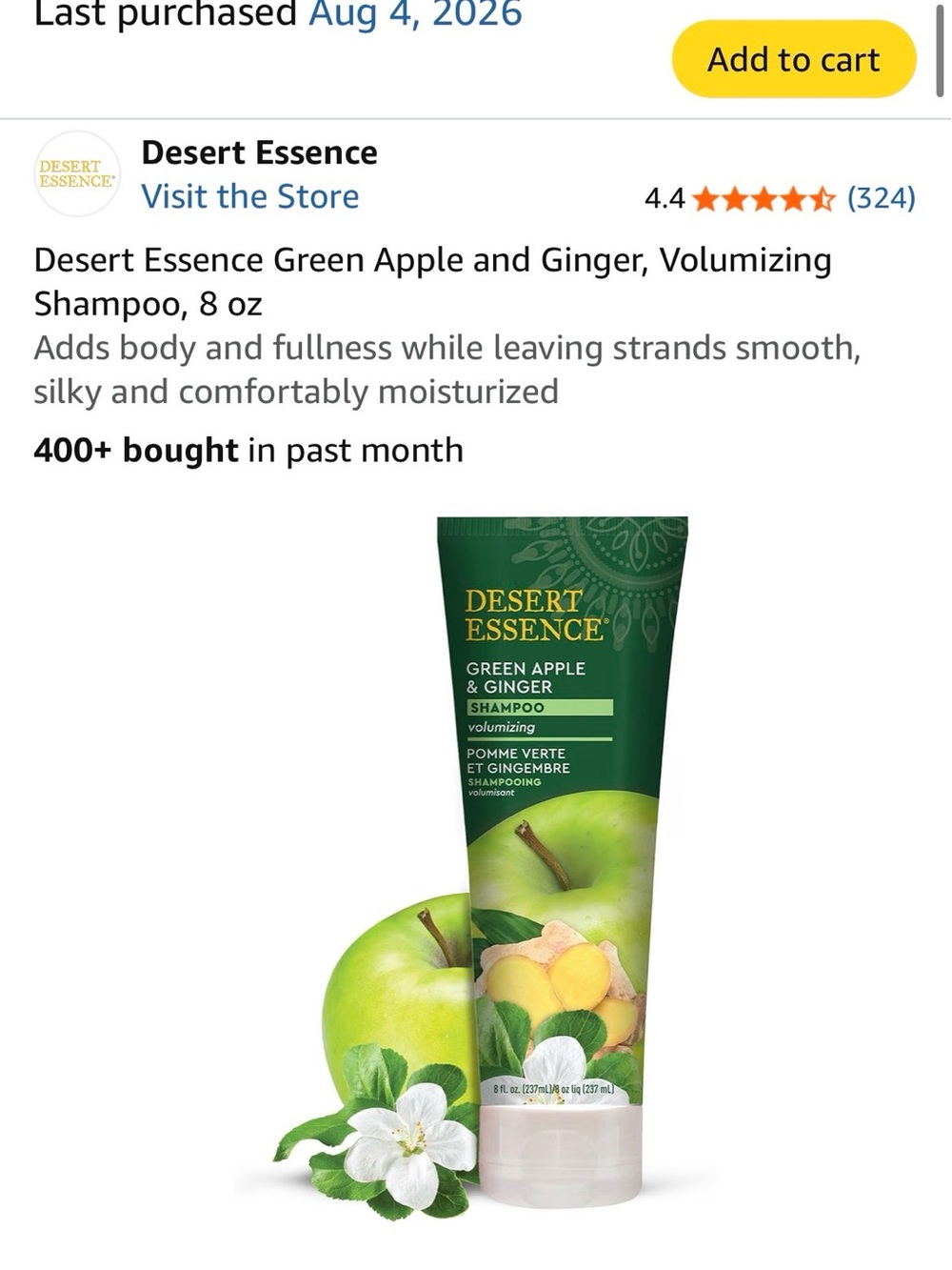 ▫️Desert Essence Green Apple & Ginger Volumizing Shampoo